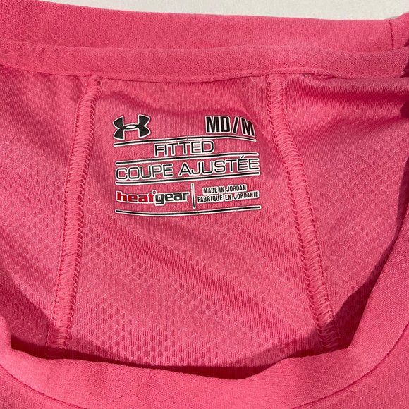 Under Armor Women's Fitted T-shirt Size Medium Pink Heat Gear - Picture 4 of 8